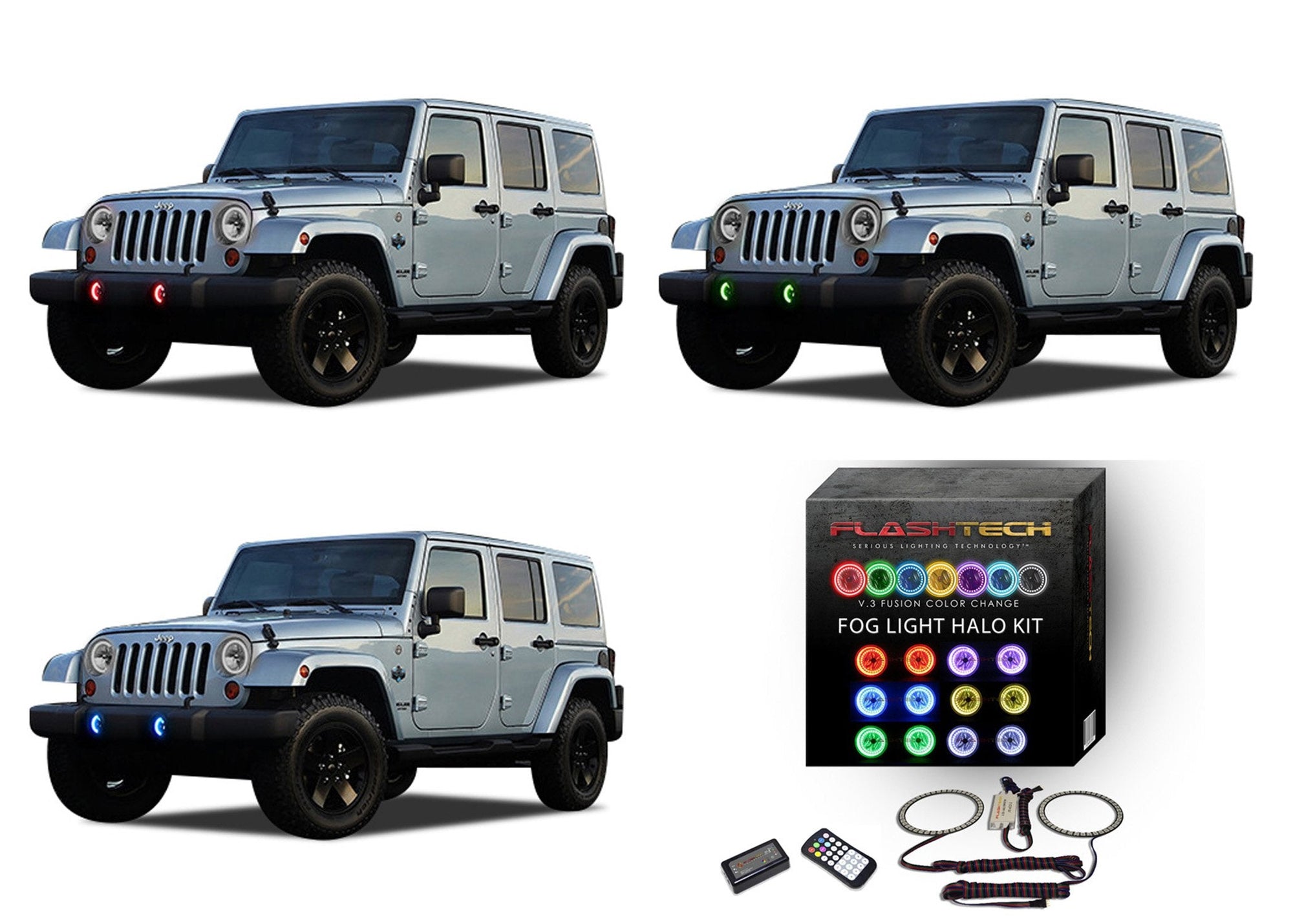 Jeep-Wrangler-2007, 2008, 2009, 2010, 2011, 2012, 2013, 2014, 2015, 2016, 2017-LED-Halo-Fog Lights-RGB-Colorfuse RF Remote-JE-WR9715-V3FCFRF