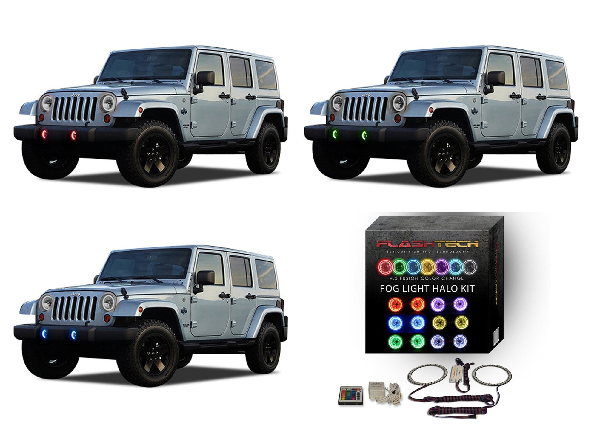 Jeep-Wrangler-2007, 2008, 2009, 2010, 2011, 2012, 2013, 2014, 2015, 2016, 2017-LED-Halo-Fog Lights-RGB-IR Remote-JE-WR9715-V3FIR