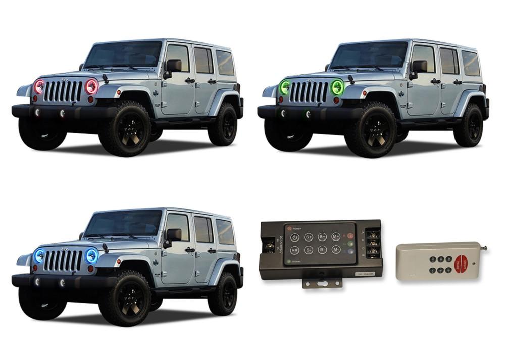 Jeep-Wrangler-2007, 2008, 2009, 2010, 2011, 2012, 2013, 2014, 2015, 2016, 2017-LED-Halo-Headlights-RGB-RF Remote-JE-WR9715-V3HRF