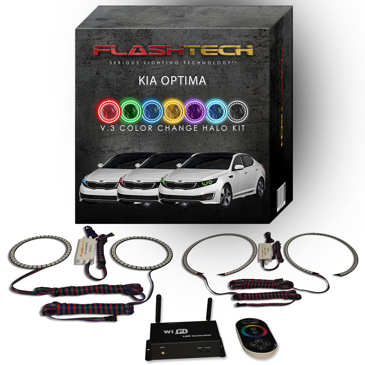 Kia-Optima-2011, 2012, 2013-LED-Halo-Headlights-RGB-IR Remote-KI-OP1113-V3HIR