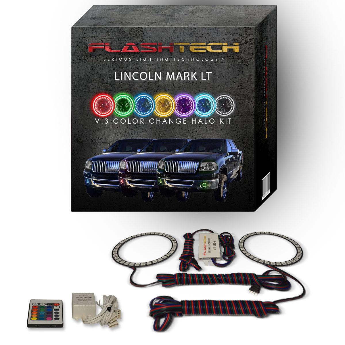 Lincoln-Mark LT-2006, 2007, 2008-LED-Halo-Fog Lights-RGB-Bluetooth RF Remote-LI-MLT0608-V3FBTRF