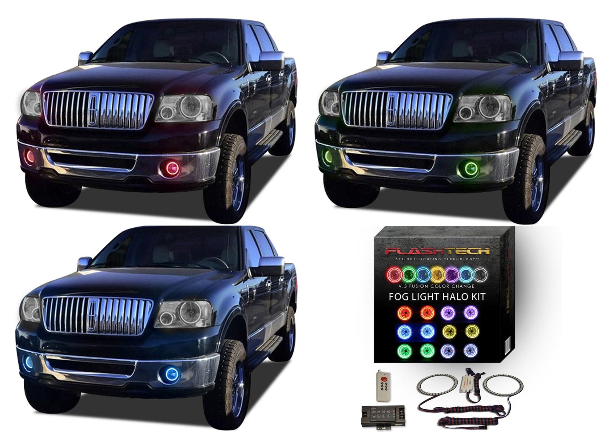 Lincoln-Mark LT-2006, 2007, 2008-LED-Halo-Fog Lights-RGB-RF Remote-LI-MLT0608-V3FRF