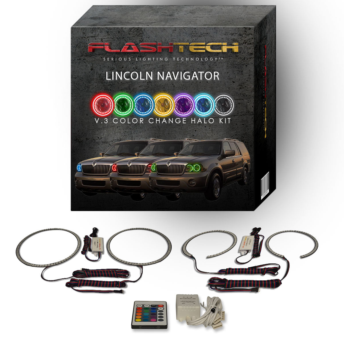 Lincoln-Navigator-2003, 2004, 2005, 2006-LED-Halo-Headlights-RGB-Bluetooth RF Remote-LI-NV0306-V3HBTRF