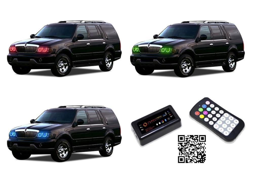Lincoln-Navigator-1998, 1999, 2000, 2001, 2002-LED-Halo-Headlights-RGB-Bluetooth RF Remote-LI-NV9802-V3HBTRF