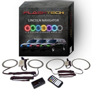 Lincoln-Navigator-1998, 1999, 2000, 2001, 2002-LED-Halo-Headlights-RGB-RF Remote-LI-NV9802-V3HRF