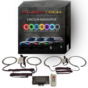 Lincoln-Navigator-1998, 1999, 2000, 2001, 2002-LED-Halo-Headlights-RGB-IR Remote-LI-NV9802-V3HIR