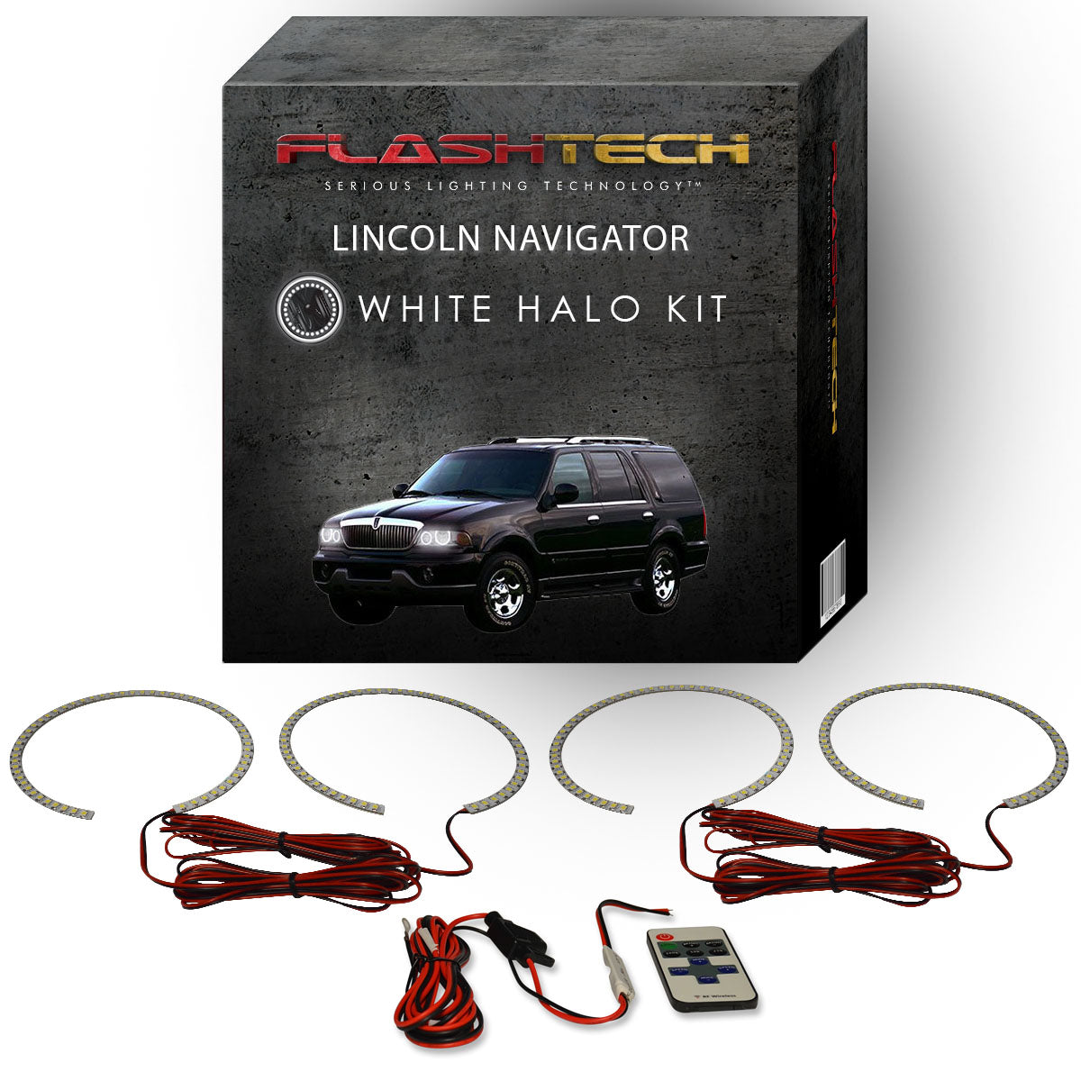 Lincoln-Navigator-1998, 1999, 2000, 2001, 2002-LED-Halo-Headlights-White-RF Remote White-LI-NV9802-WHRF