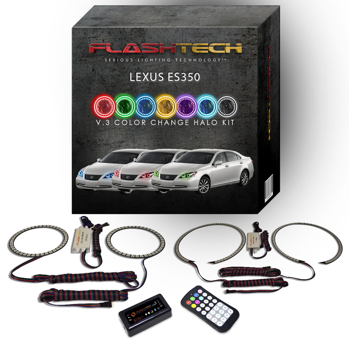 Lexus-ES350-2007, 2008, 2009-LED-Halo-Headlights-RGB-RF Remote-LX-ES30709-V3HRF