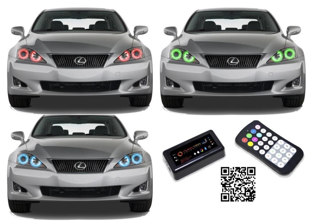 Lexus-IS250-2006, 2007, 2008-LED-Halo-Headlights-RGB-Bluetooth RF Remote-LX-IS2500608-V3HBTRF