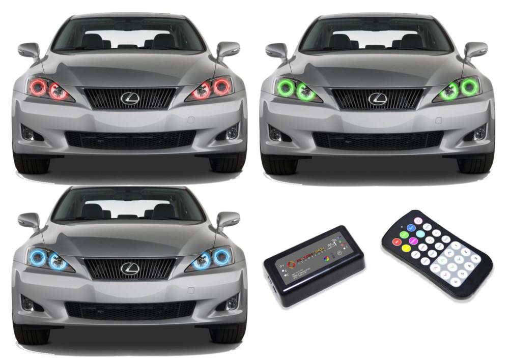 Lexus-IS250-2006, 2007, 2008-LED-Halo-Headlights-RGB-Colorfuse RF Remote-LX-IS2500608-V3HCFRF