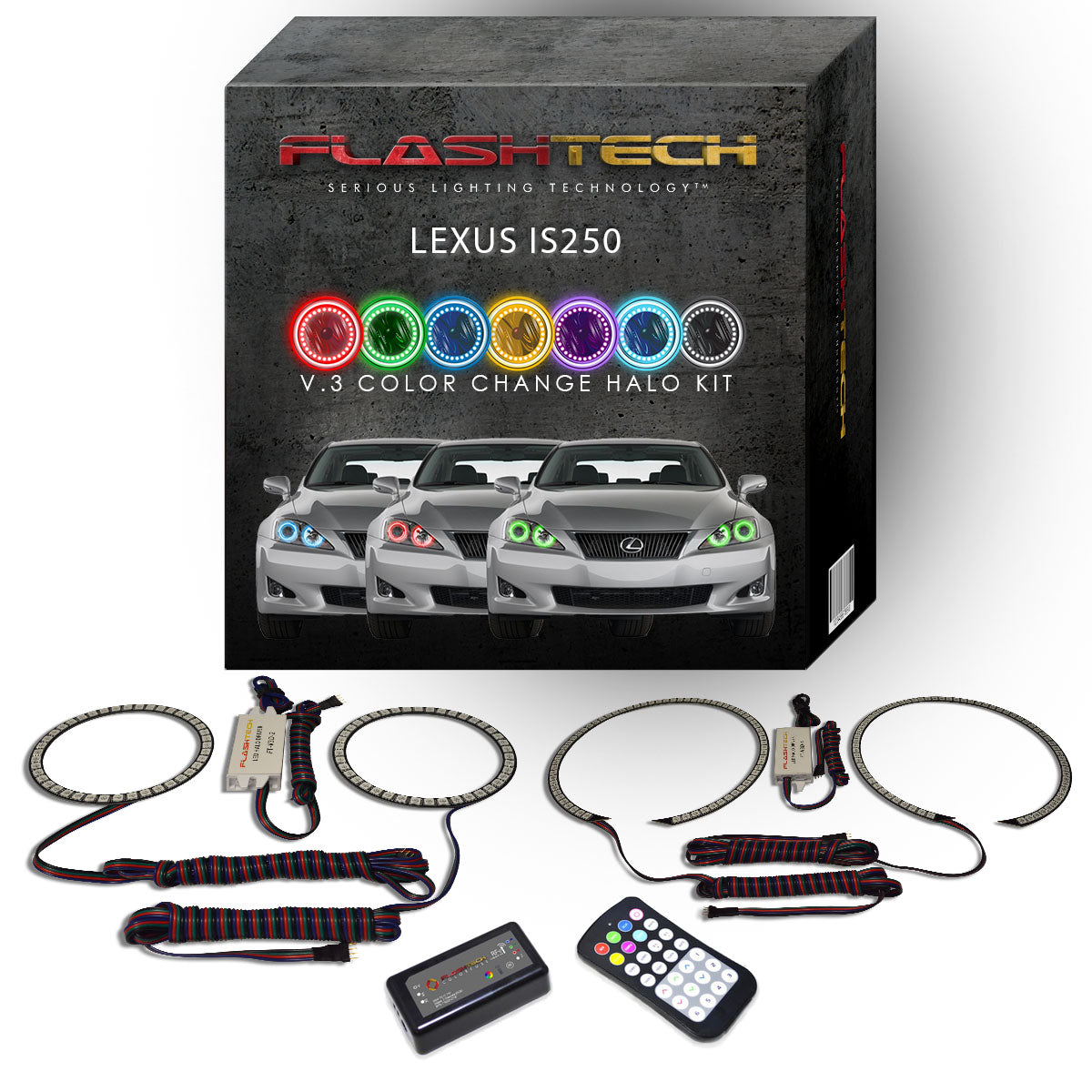 Lexus-IS250-2006, 2007, 2008-LED-Halo-Headlights-RGB-RF Remote-LX-IS2500608-V3HRF