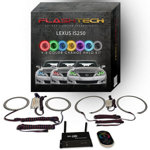 Lexus-IS250-2006, 2007, 2008-LED-Halo-Headlights-RGB-IR Remote-LX-IS2500608-V3HIR