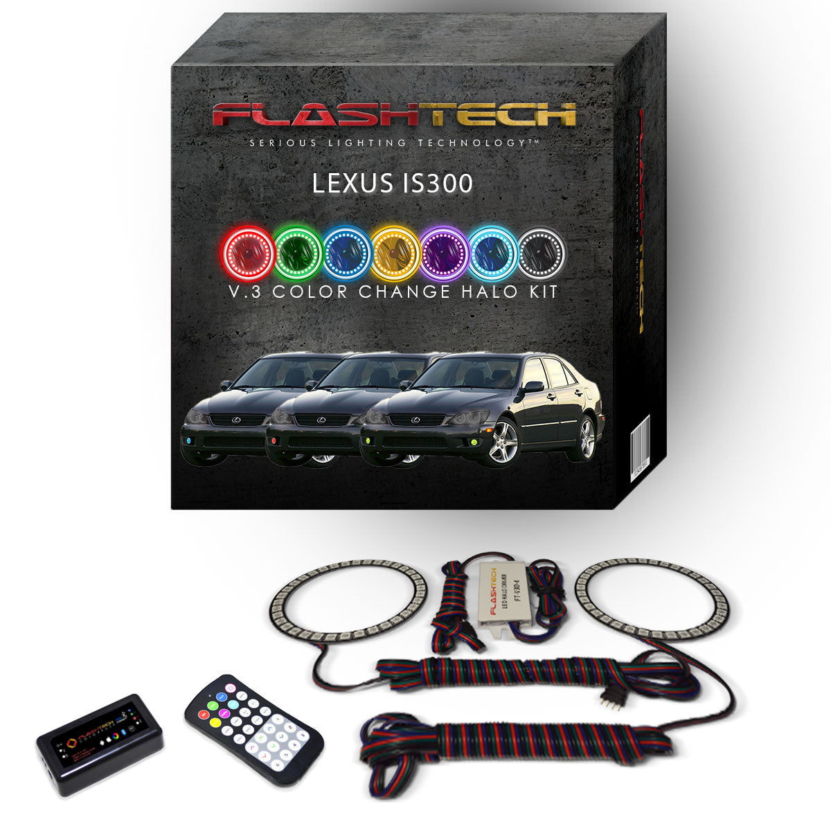 Lexus-is300-2001, 2002, 2003, 2004, 2005-LED-Halo-Fog Lights-RGB-Bluetooth RF Remote-LX-IS30105-V3FBTRF