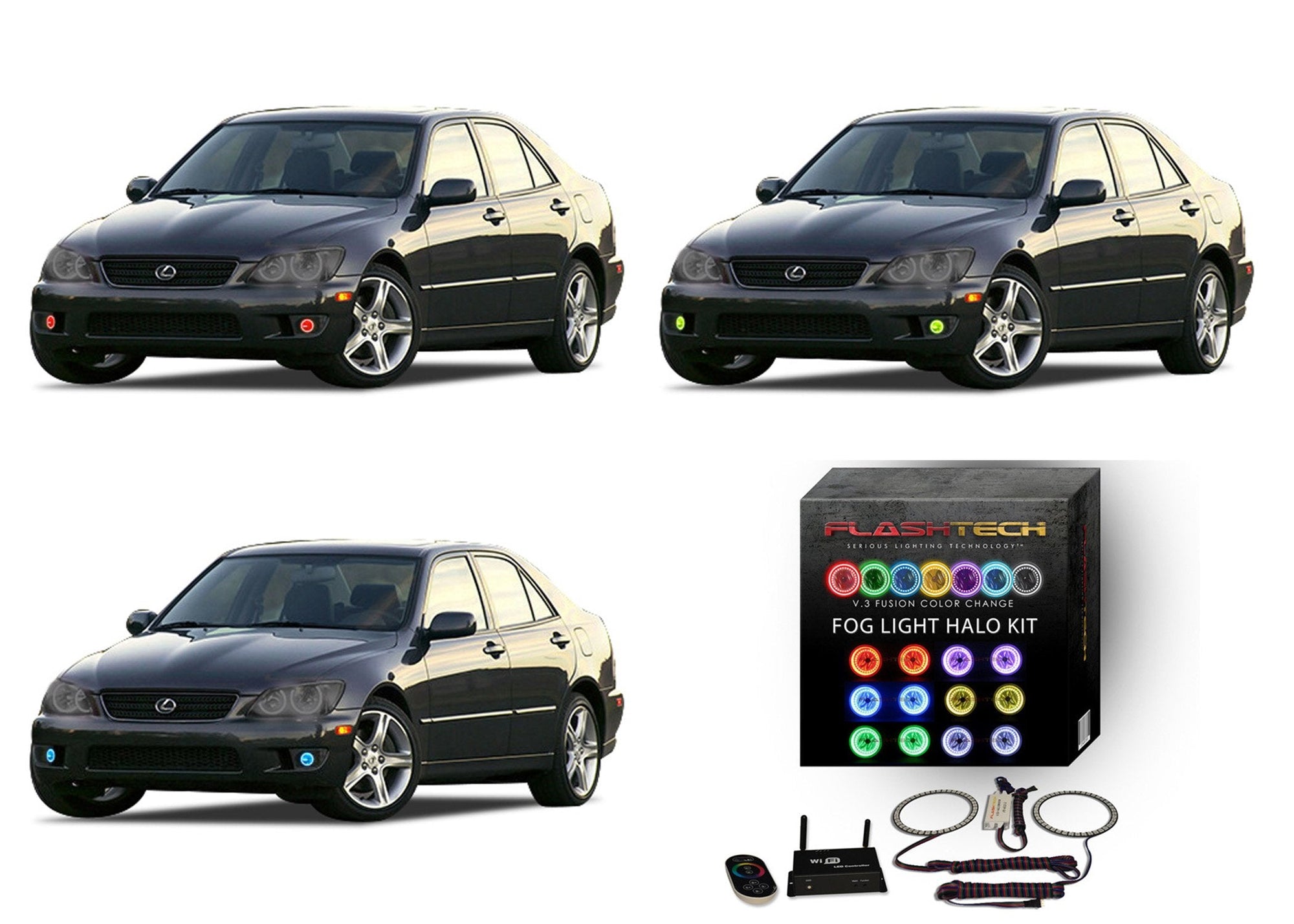 Lexus-is300-2001, 2002, 2003, 2004, 2005-LED-Halo-Fog Lights-RGB-WiFi Remote-LX-IS30105-V3FWI