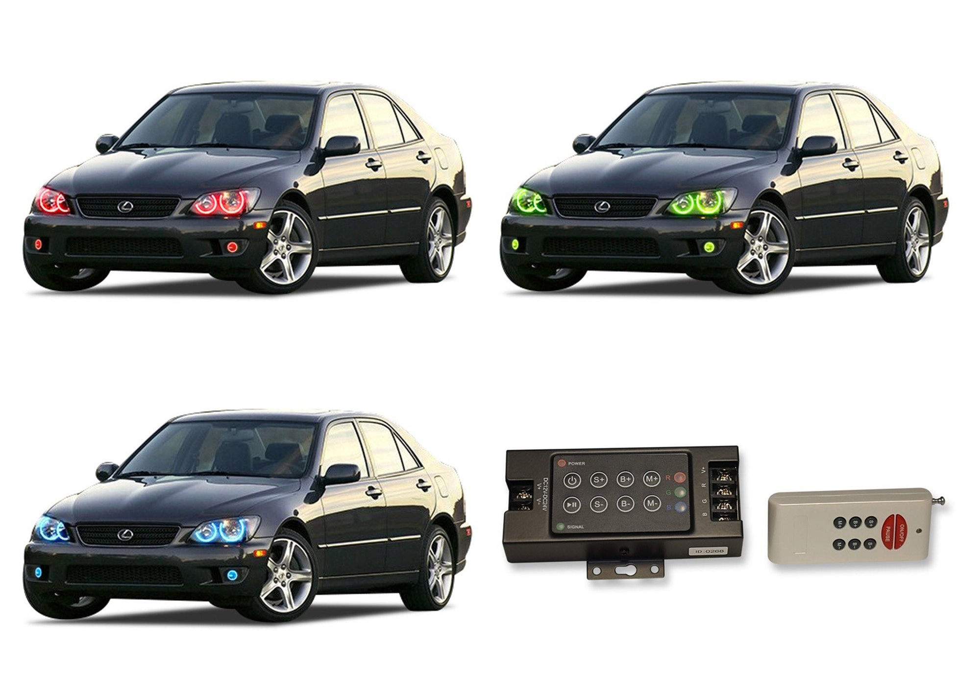Lexus-is300-2001, 2002, 2003, 2004, 2005-LED-Halo-Headlights and Fog Lights-RGB-RF Remote-LX-IS30105-V3HFRF