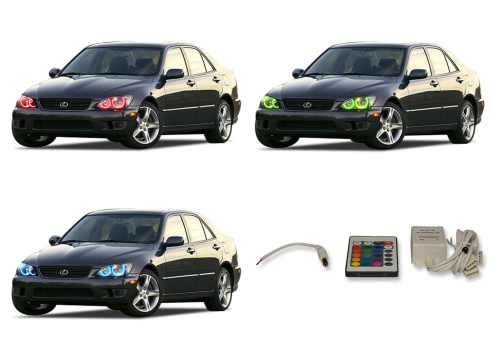 Lexus-is300-2001, 2002, 2003, 2004, 2005-LED-Halo-Headlights-RGB-IR Remote-LX-IS30105-V3HIR