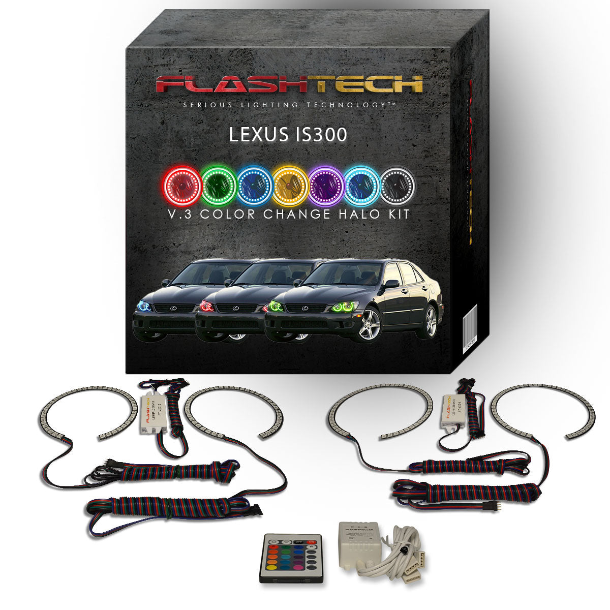 Lexus-is300-2001, 2002, 2003, 2004, 2005-LED-Halo-Headlights-RGB-Bluetooth RF Remote-LX-IS30105-V3HBTRF