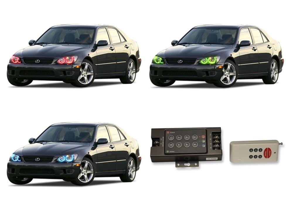 Lexus-is300-2001, 2002, 2003, 2004, 2005-LED-Halo-Headlights-RGB-RF Remote-LX-IS30105-V3HRF