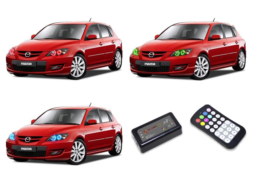 Mazda-3-2004, 2005, 2006, 2007, 2008, 2009-LED-Halo-Headlights-RGB-Colorfuse RF Remote-MA-M30409-V3HCFRF