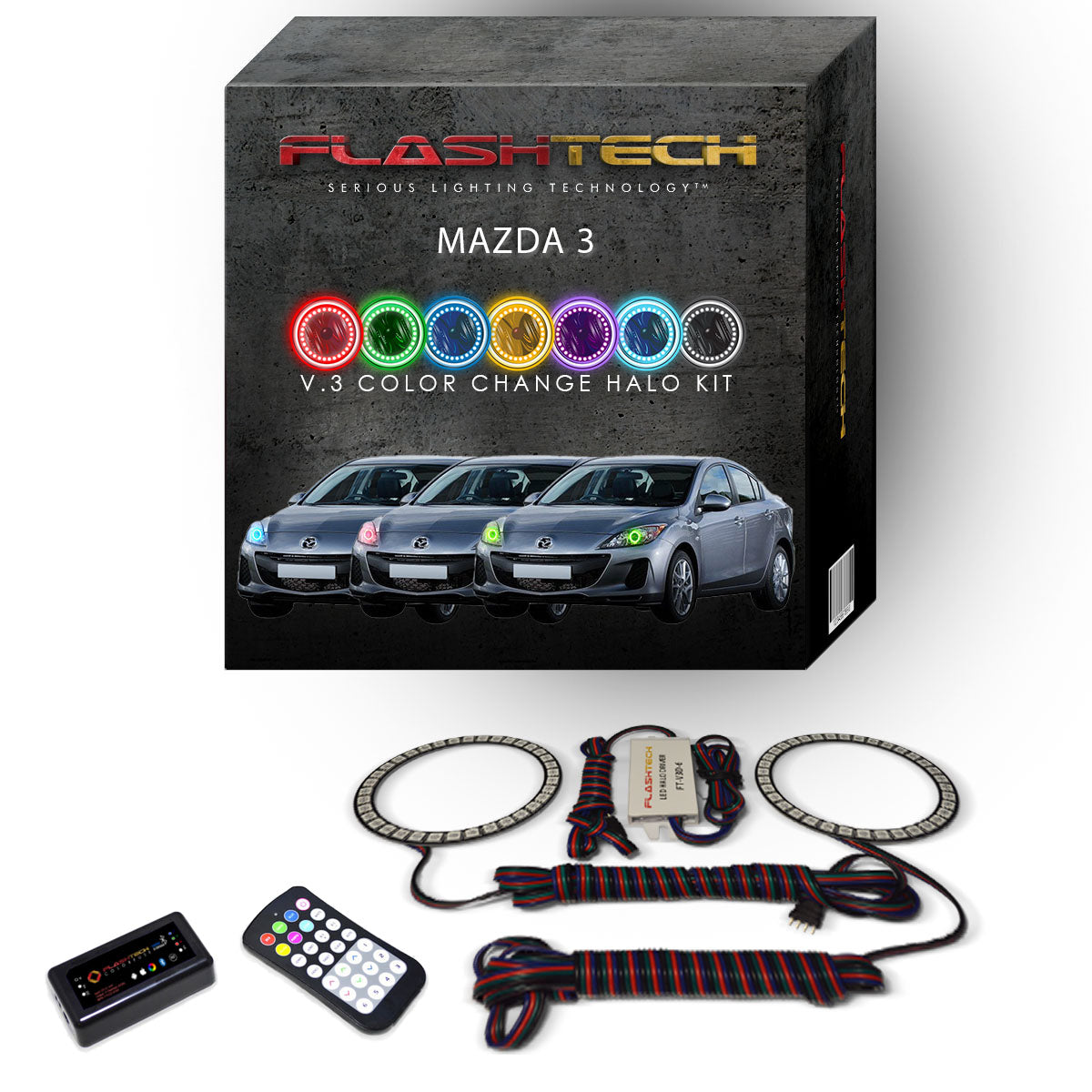 Mazda-3-2010, 2011, 2012, 2013-LED-Halo-Headlights-RGB-RF Remote-MA-M31013-V3HRF