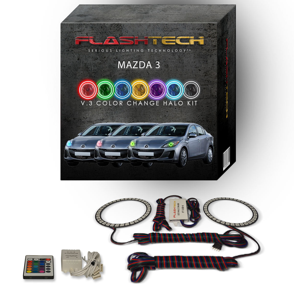Mazda-3-2010, 2011, 2012, 2013-LED-Halo-Headlights-RGB-Bluetooth RF Remote-MA-M31013-V3HBTRF