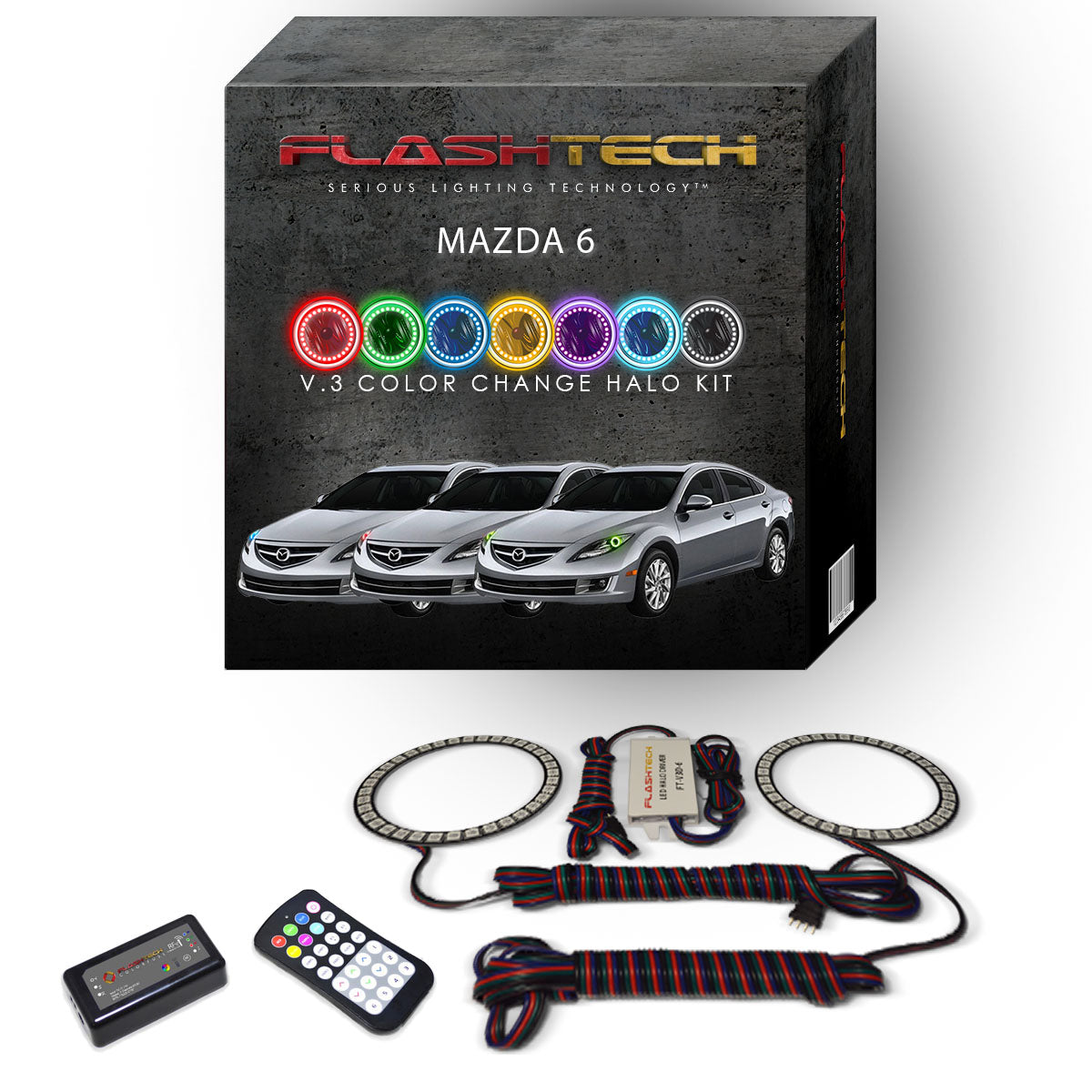 Mazda-6-2011, 2012, 2013-LED-Halo-Headlights-RGB-RF Remote-MA-M61113-V3HRF