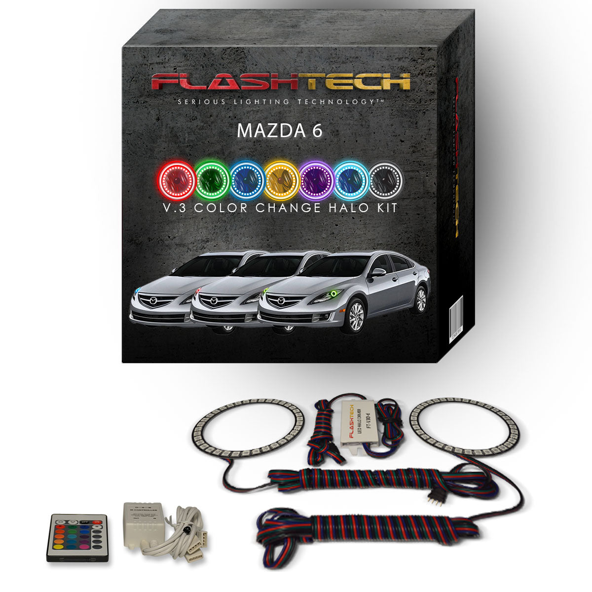 Mazda-6-2011, 2012, 2013-LED-Halo-Headlights-RGB-Bluetooth RF Remote-MA-M61113-V3HBTRF