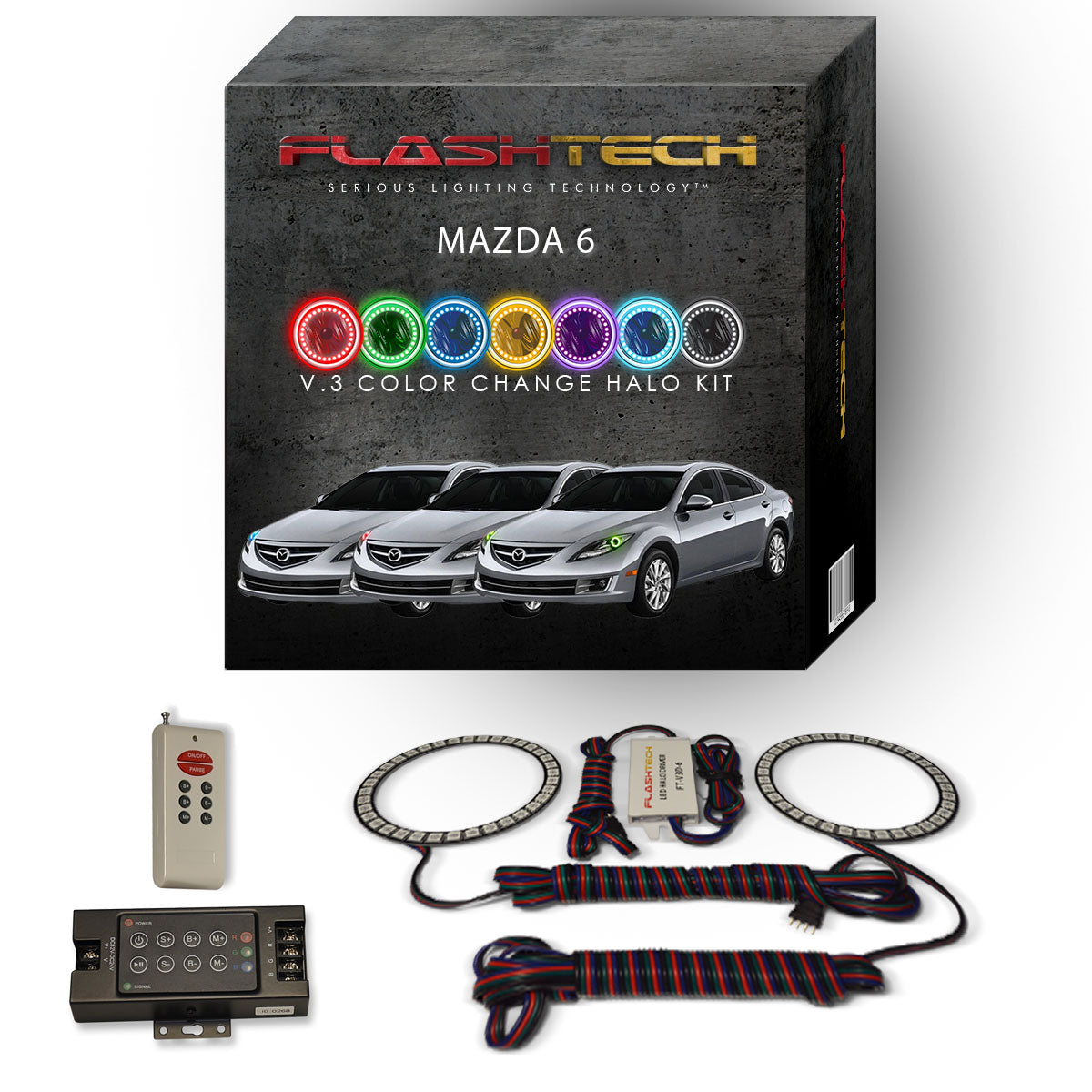 Mazda-6-2011, 2012, 2013-LED-Halo-Headlights-RGB-IR Remote-MA-M61113-V3HIR
