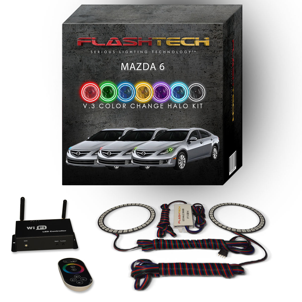 Mazda-6-2011, 2012, 2013-LED-Halo-Headlights-RGB-IR Remote-MA-M61113-V3HIR