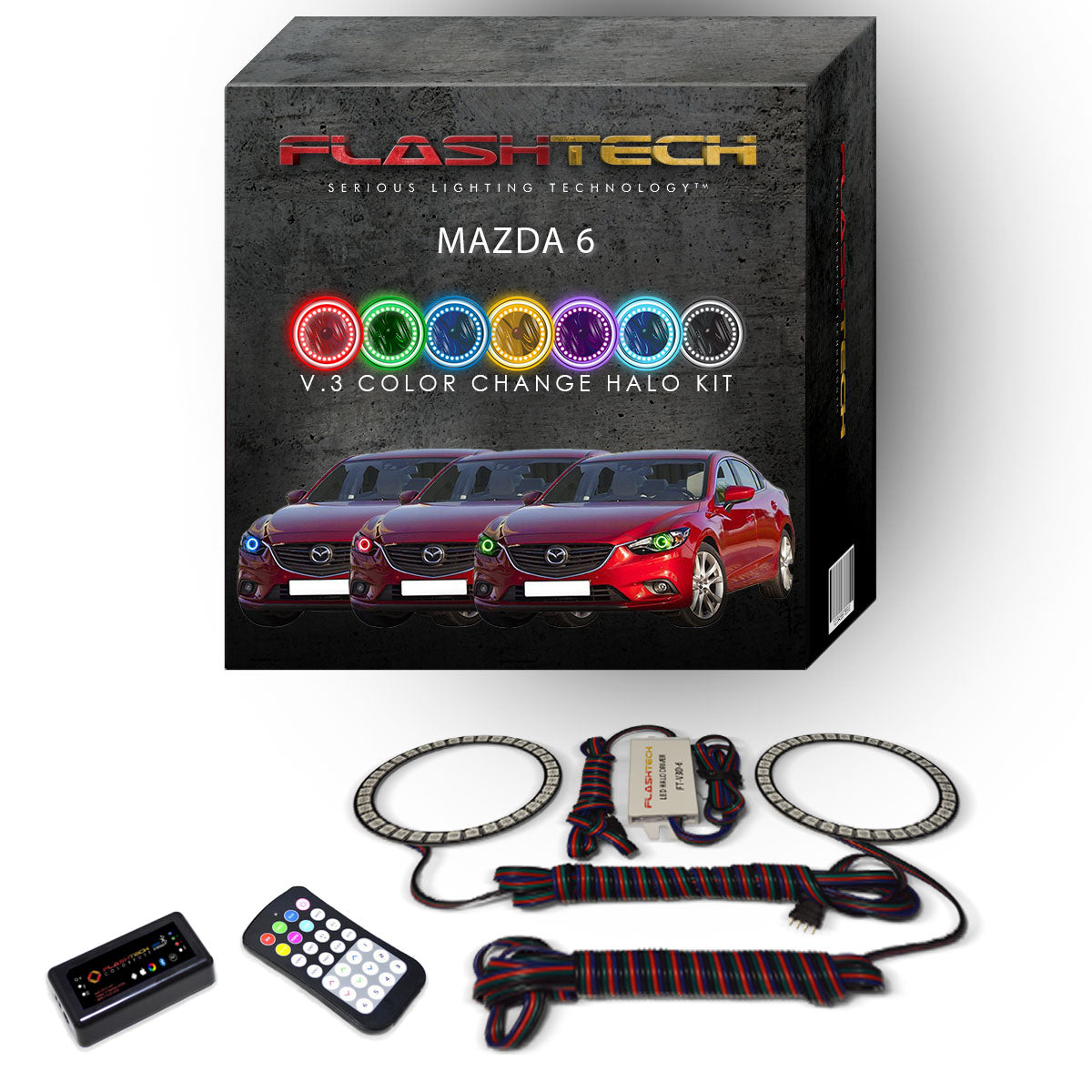 Mazda-6-2014, 2015-LED-Halo-Headlights-RGB-RF Remote-MA-M61415-V3HRF