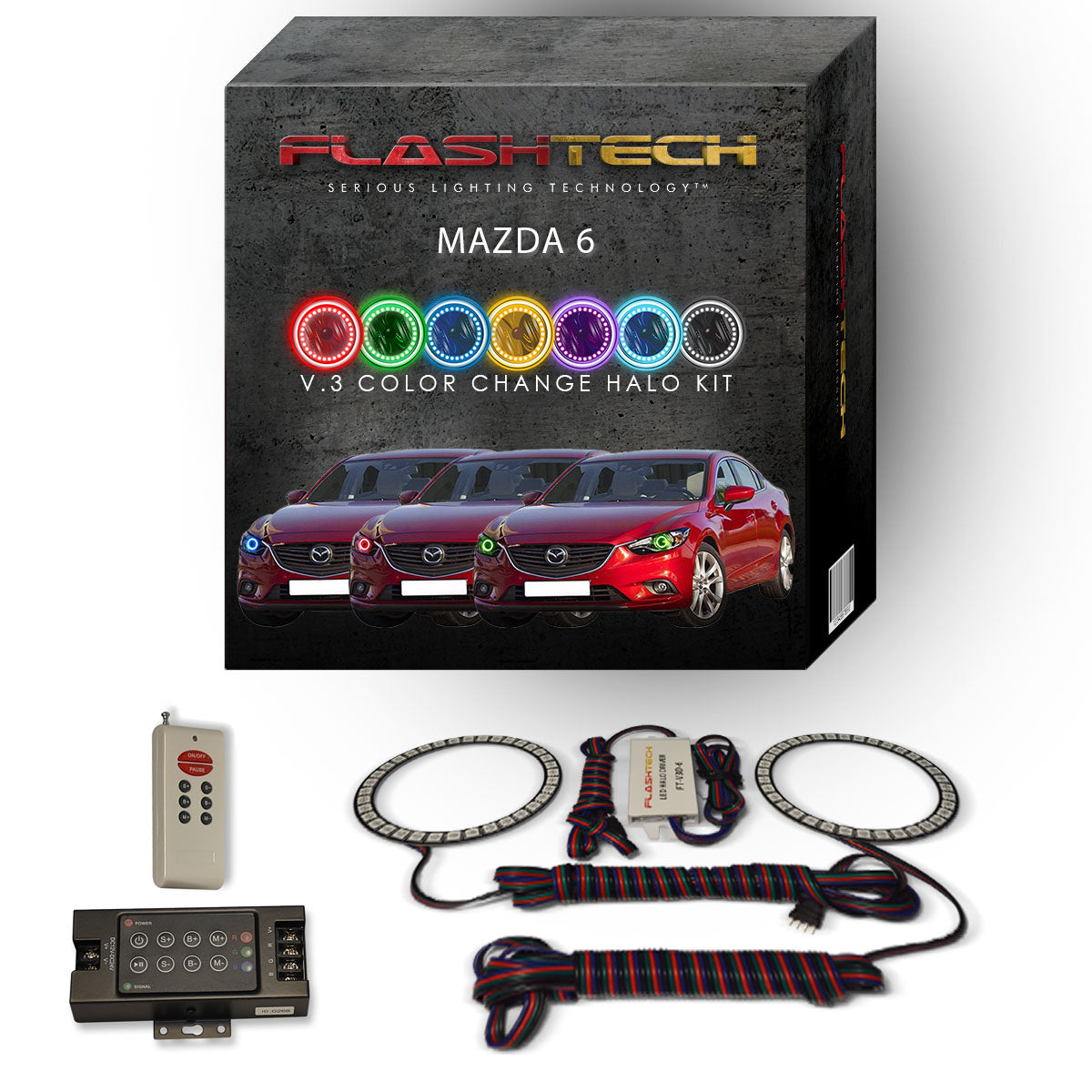 Mazda-6-2014, 2015-LED-Halo-Headlights-RGB-IR Remote-MA-M61415-V3HIR