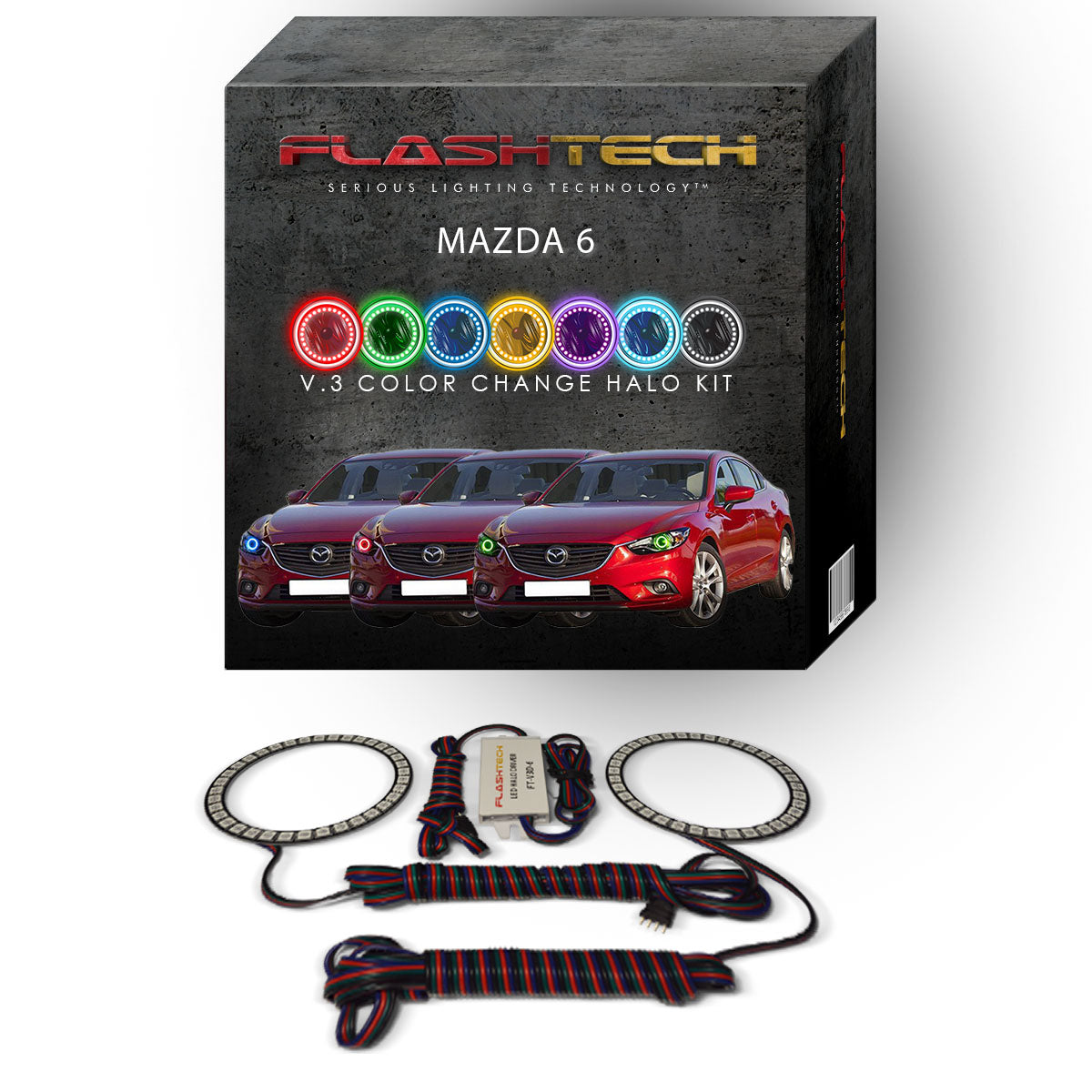 Mazda-6-2014, 2015-LED-Halo-Headlights-RGB-No Remote-MA-M61415-V3H