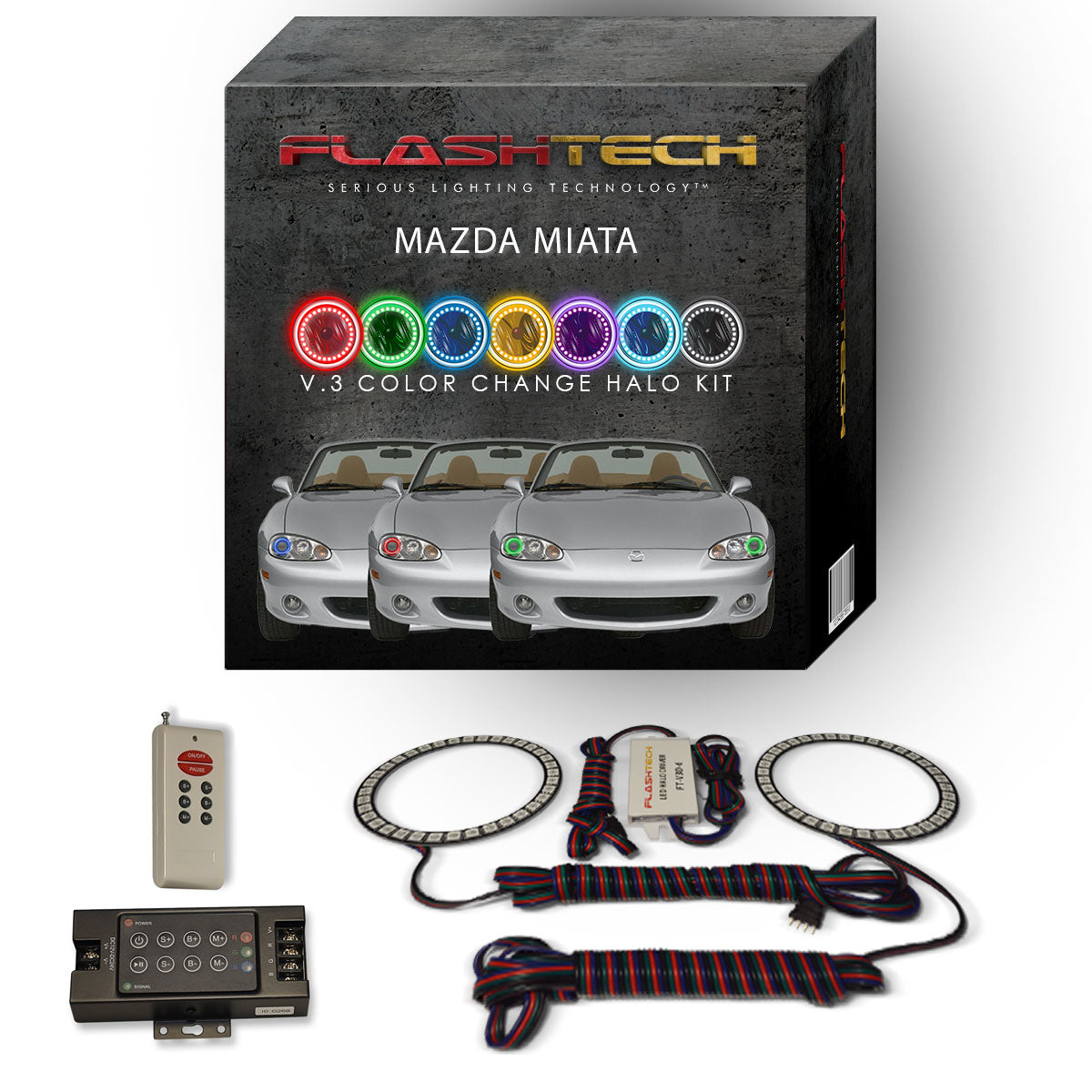 Mazda-Miata-2001, 2002, 2003, 2004, 2005-LED-Halo-Headlights-RGB-IR Remote-MA-MI0105-V3HIR