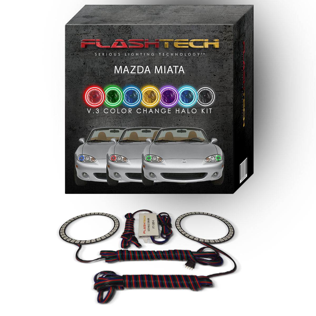 Mazda-Miata-2001, 2002, 2003, 2004, 2005-LED-Halo-Headlights-RGB-No Remote-MA-MI0105-V3H