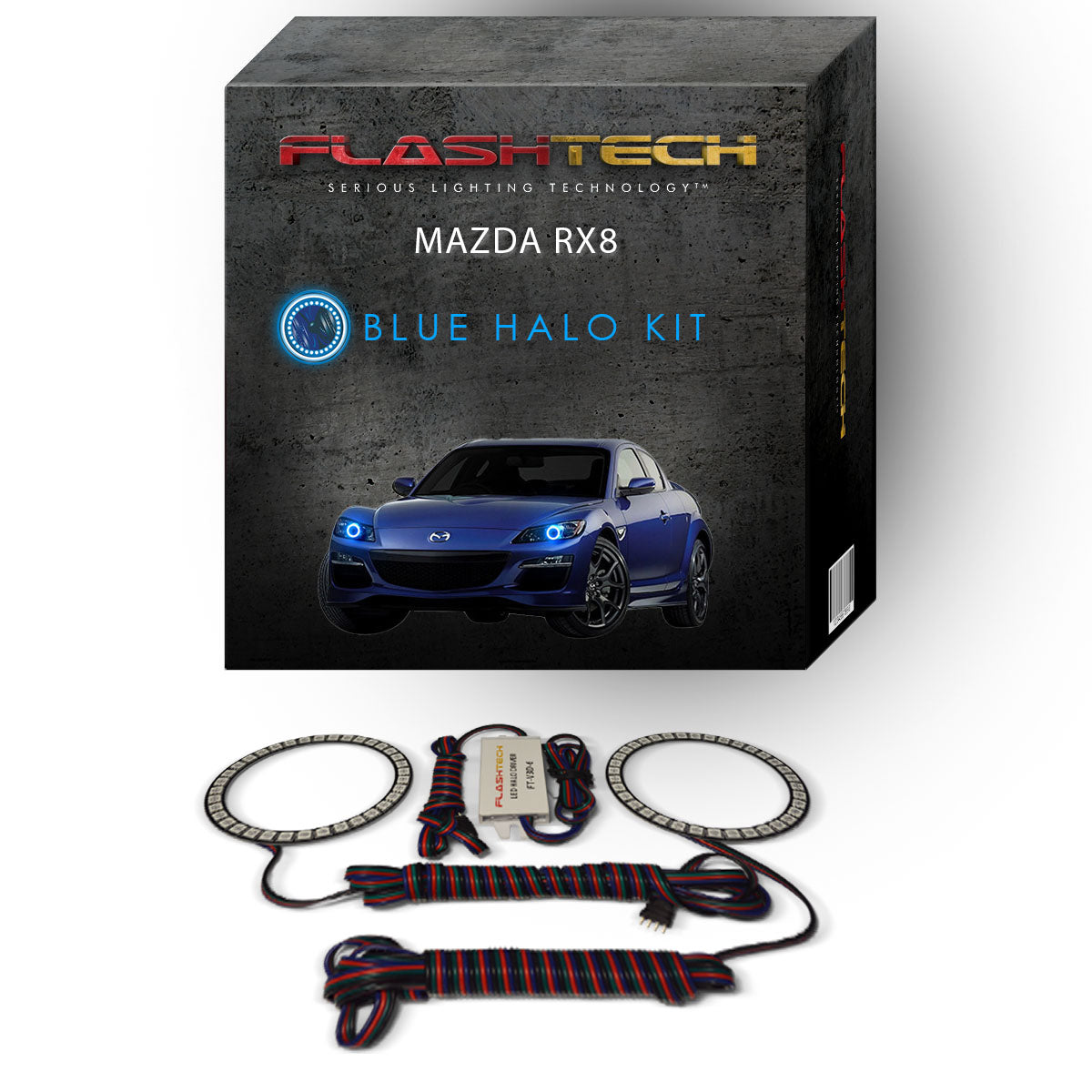 Mazda-RX8-2004, 2005, 2006, 2007, 2008-LED-Halo-Headlights-RGB-No Remote-MA-RX80408-V3H