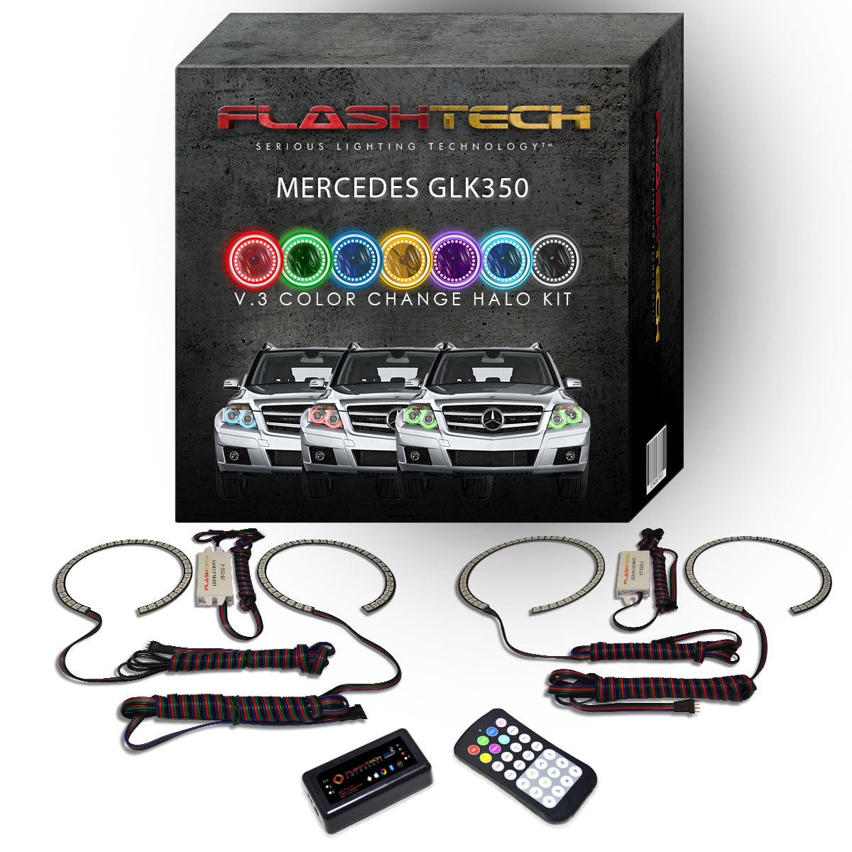Mercedes-GLK350-2013, 2014-LED-Halo-Headlights-RGB-Bluetooth RF Remote-MC-GLK1314-V3HBTRF