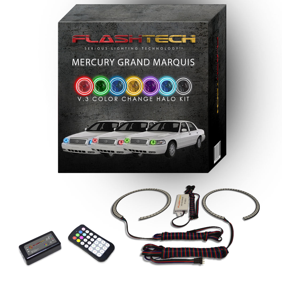 Mercury-Grand Marquis-2006, 2007, 2008, 2009, 2010, 2011-LED-Halo-Headlights-RGB-RF Remote-ME-GM0611-V3HRF