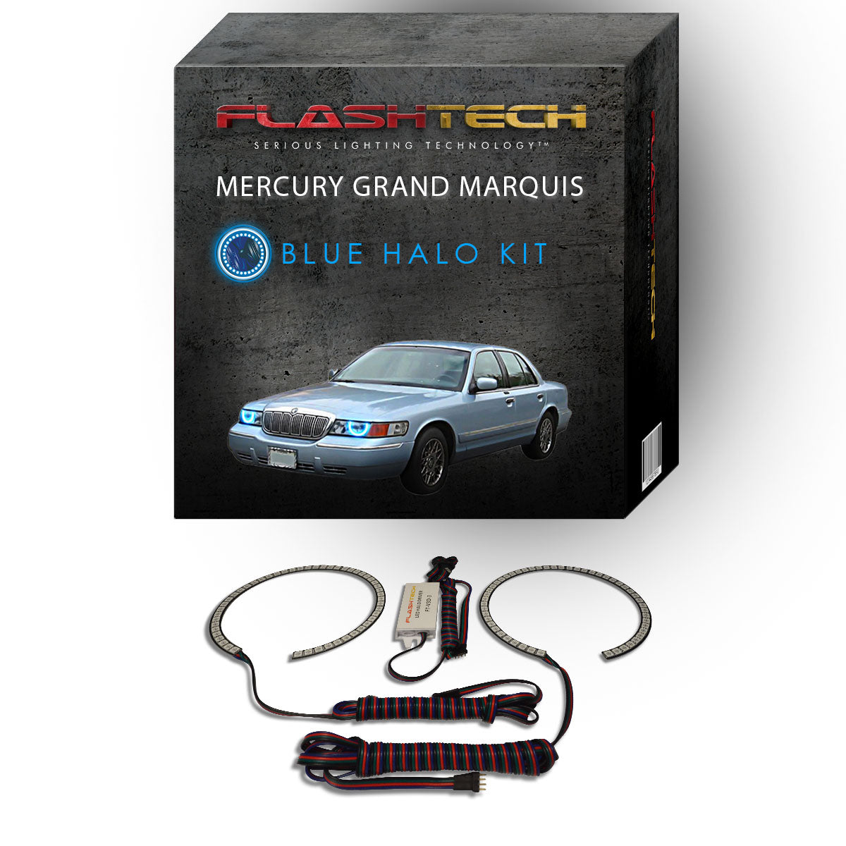 Mercury-Grand Marquis-1998, 1999, 2000, 2001, 2002-LED-Halo-Headlights-RGB-No Remote-ME-GM9802-V3H