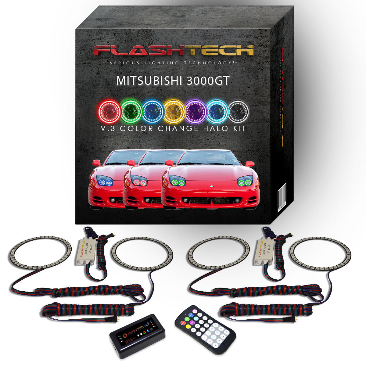 Mitsubishi-3000GT-1994, 1995, 1996, 1997, 1998-LED-Halo-Headlights-RGB-Bluetooth RF Remote-MI-GT9498-V3HBTRF