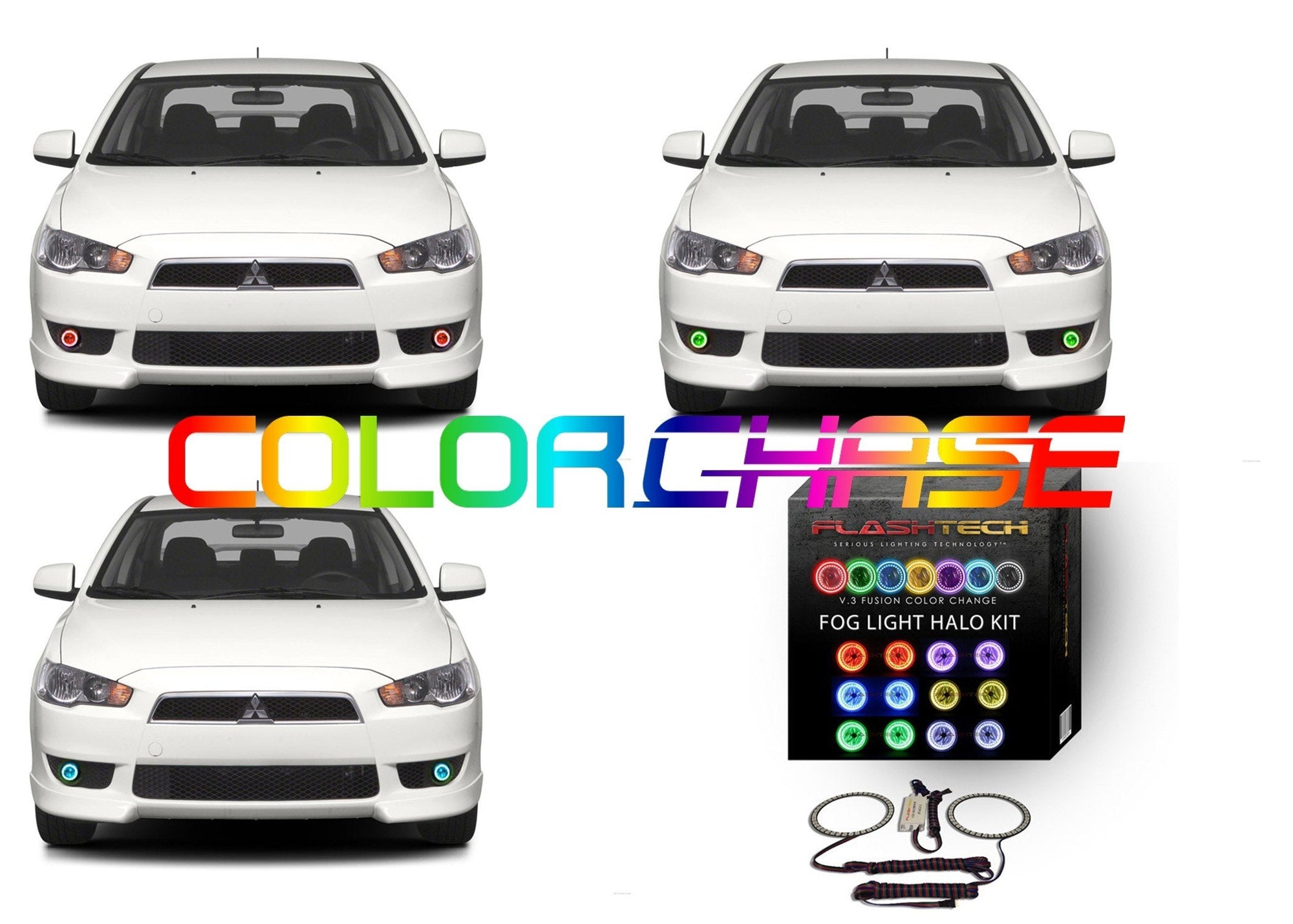 Mitsubishi-Lancer-2008, 2009, 2010, 2011, 2012, 2013, 2014, 2015, 2016-LED-Halo-Fog Lights-ColorChase-No Remote-MI-LA0814-CCF