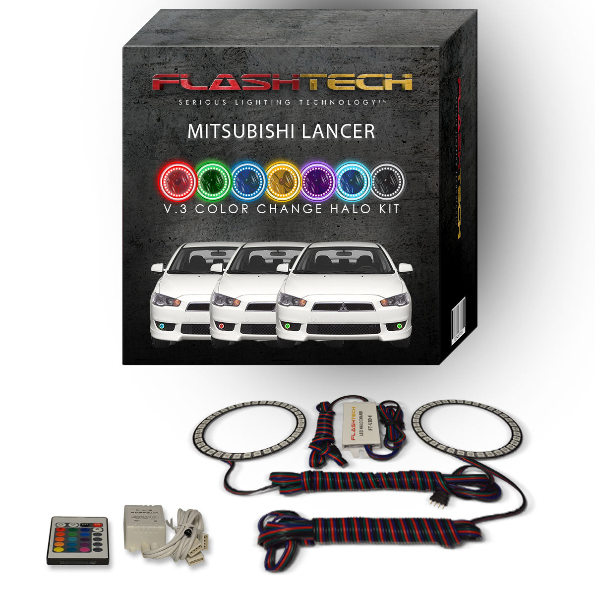 Mitsubishi-Lancer-2008, 2009, 2010, 2011, 2012, 2013, 2014, 2015, 2016-LED-Halo-Fog Lights-RGB-Bluetooth RF Remote-MI-LA0814-V3FBTRF