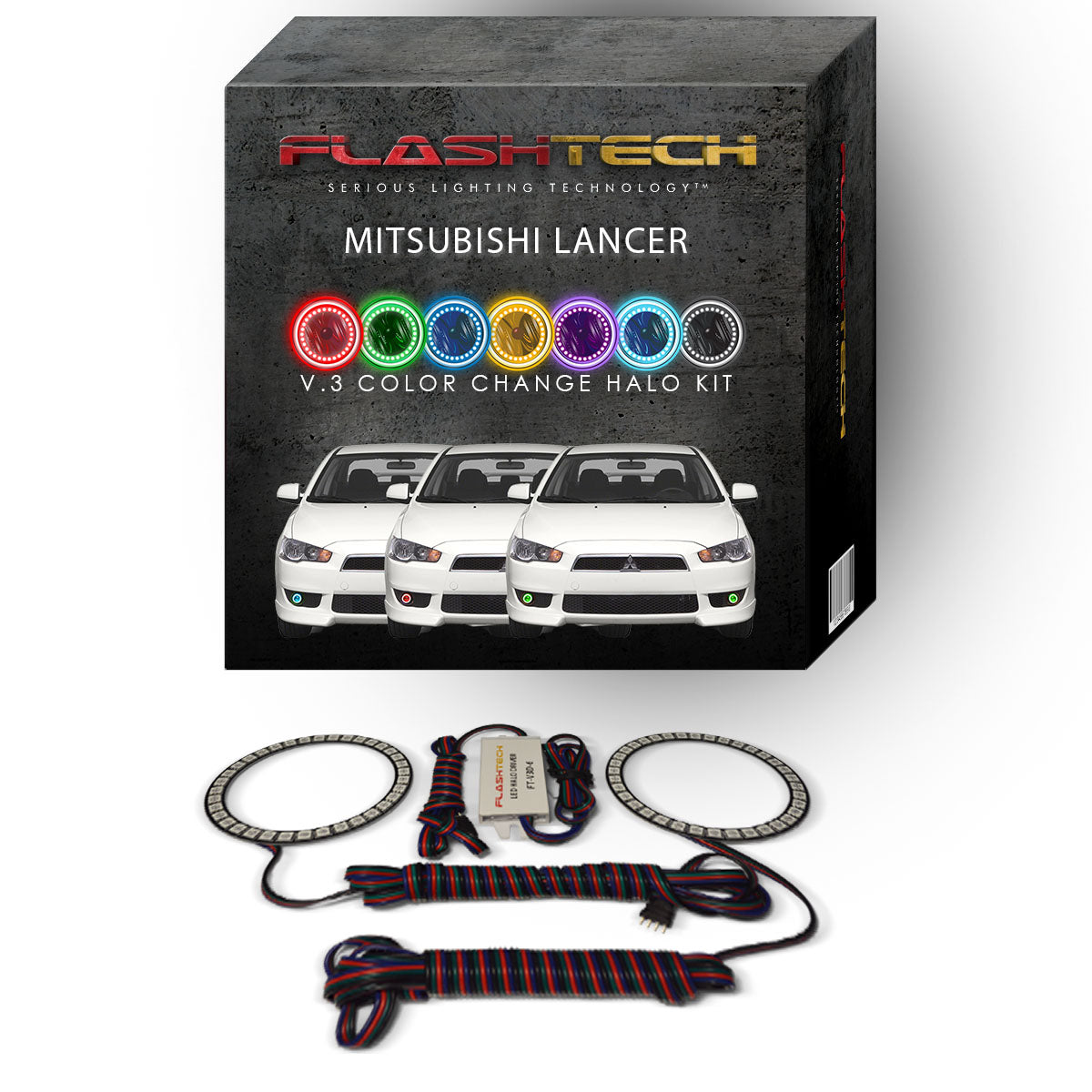 Mitsubishi-Lancer-2008, 2009, 2010, 2011, 2012, 2013, 2014, 2015, 2016-LED-Halo-Fog Lights-RGB-No Remote-MI-LA0814-V3F
