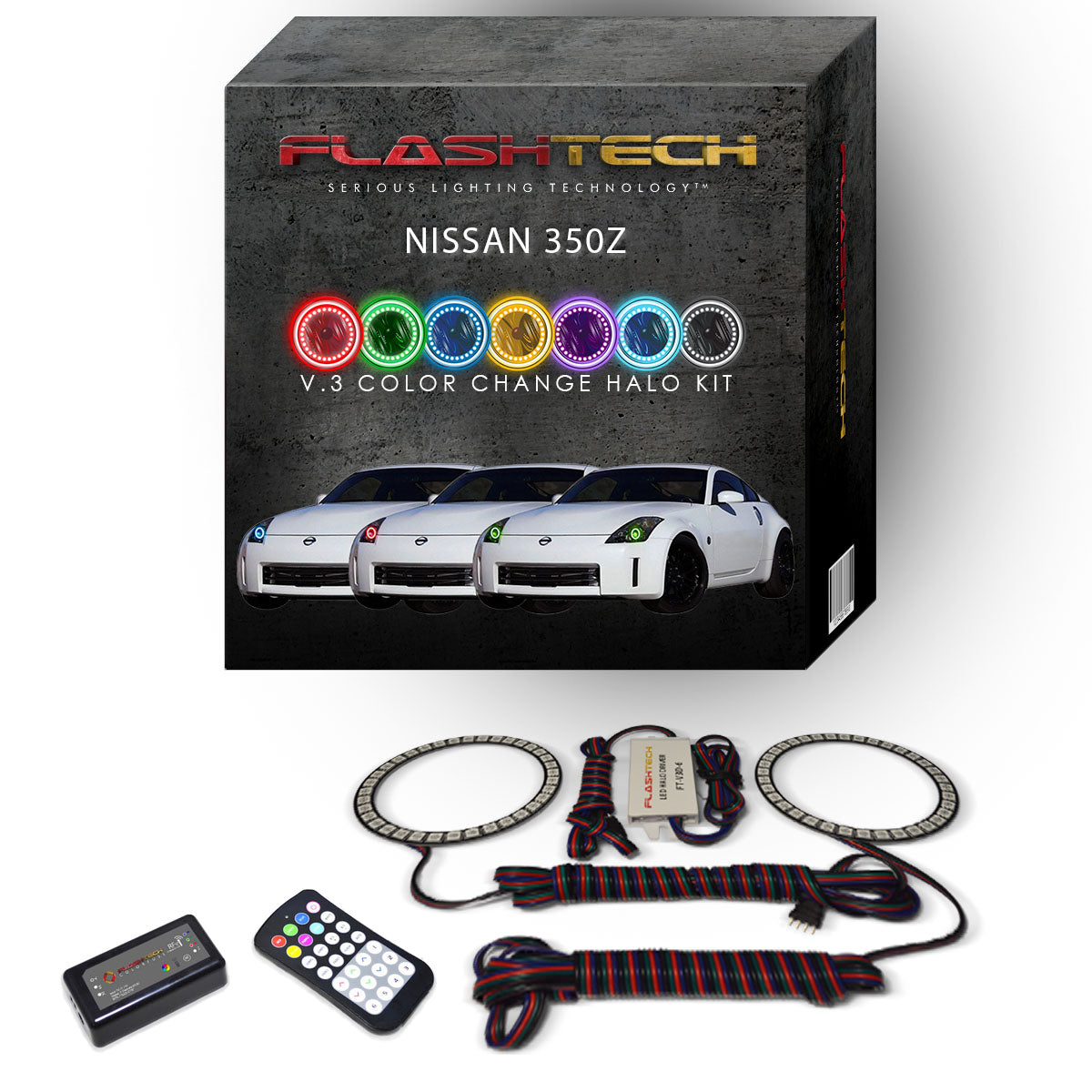 Nissan-350Z-2006, 2007, 2008-LED-Halo-Headlights-RGB-RF Remote-NI-35Z0608-V3HRF