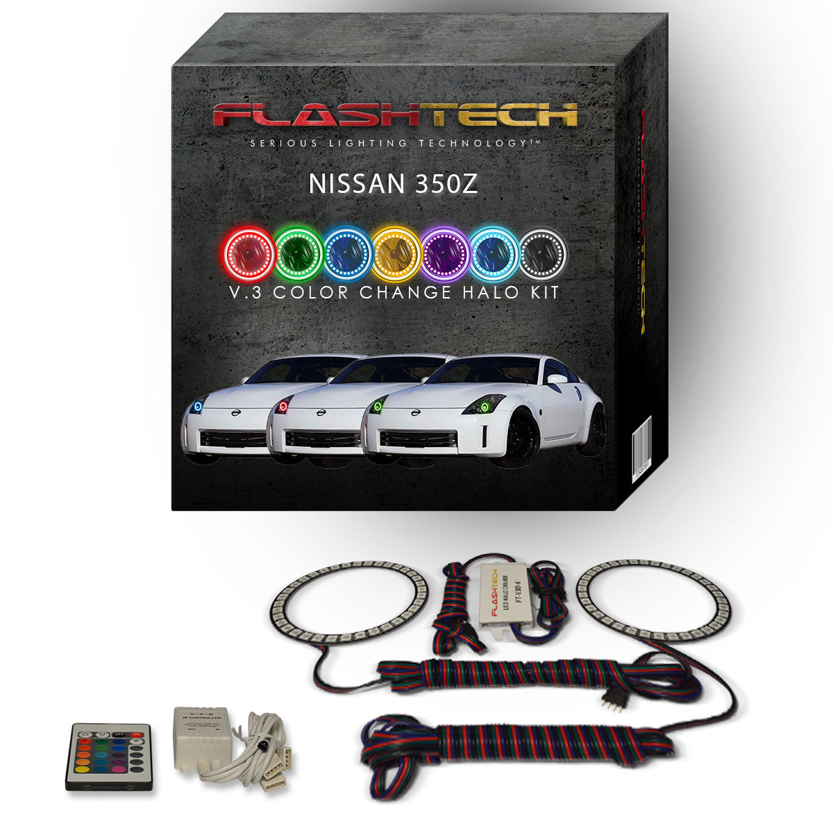 Nissan-350Z-2006, 2007, 2008-LED-Halo-Headlights-RGB-Bluetooth RF Remote-NI-35Z0608-V3HBTRF