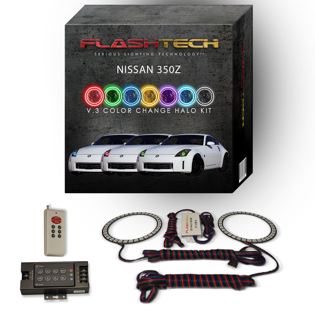 Nissan-350Z-2006, 2007, 2008-LED-Halo-Headlights-RGB-IR Remote-NI-35Z0608-V3HIR