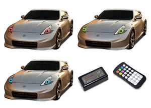 Nissan-370z-2009, 2010, 2011, 2012, 2013, 2014, 2015, 2016-LED-Halo-Headlights-RGB-Colorfuse RF Remote-NI-3700916-V3HCFRF