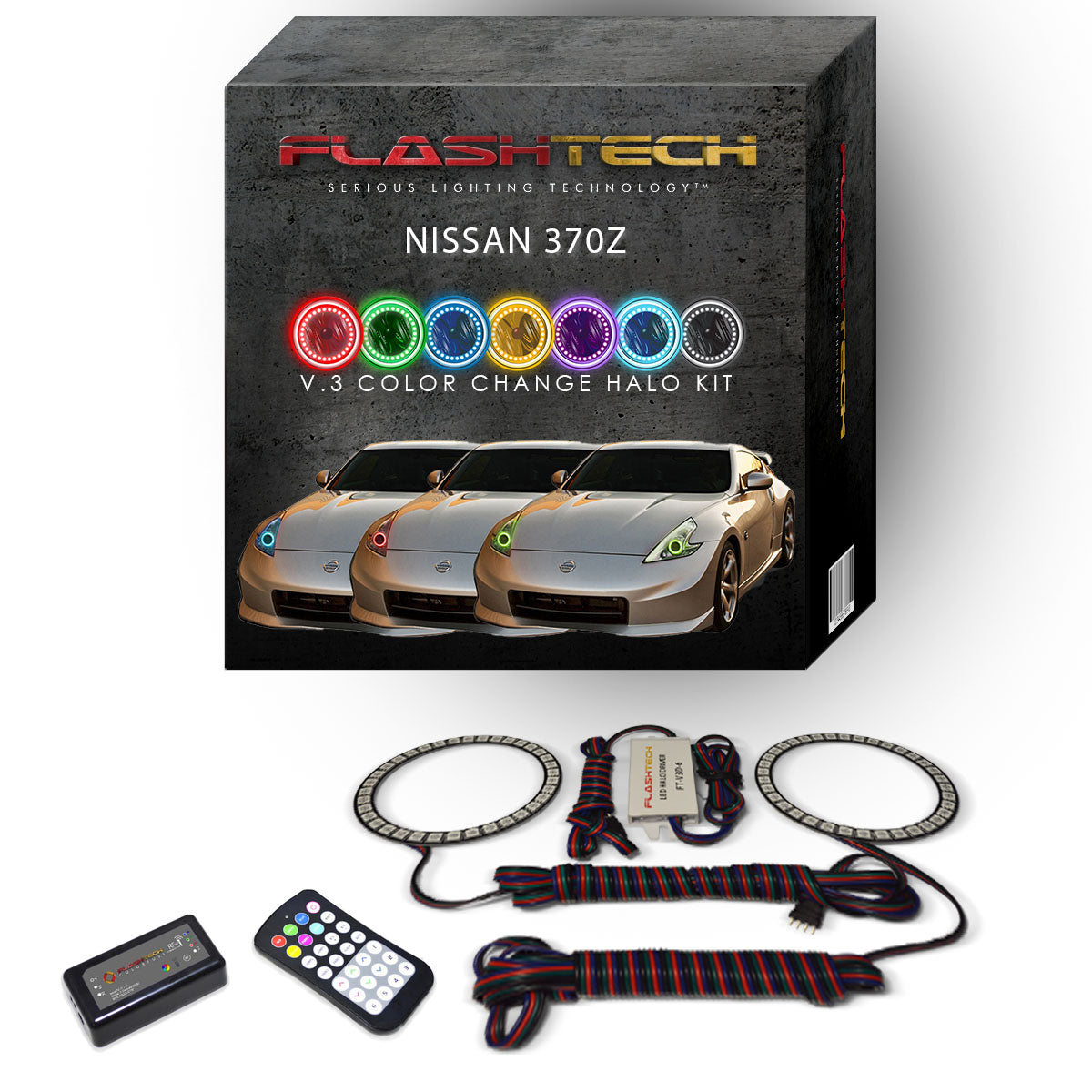 Nissan-370z-2009, 2010, 2011, 2012, 2013, 2014, 2015, 2016-LED-Halo-Headlights-RGB-RF Remote-NI-3700916-V3HRF