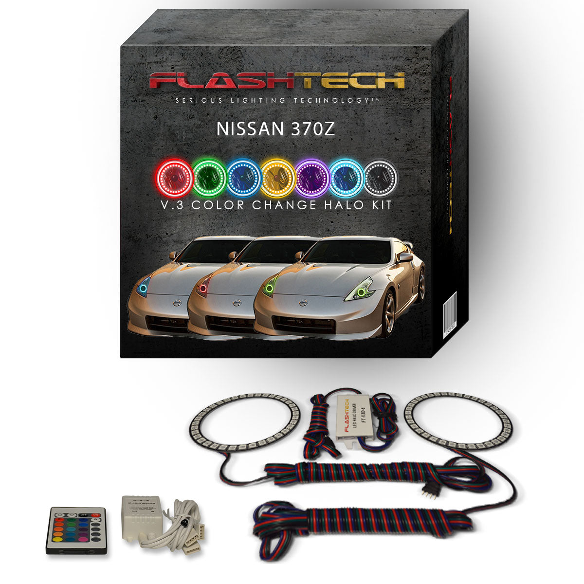 Nissan-370z-2009, 2010, 2011, 2012, 2013, 2014, 2015, 2016-LED-Halo-Headlights-RGB-Bluetooth RF Remote-NI-3700916-V3HBTRF