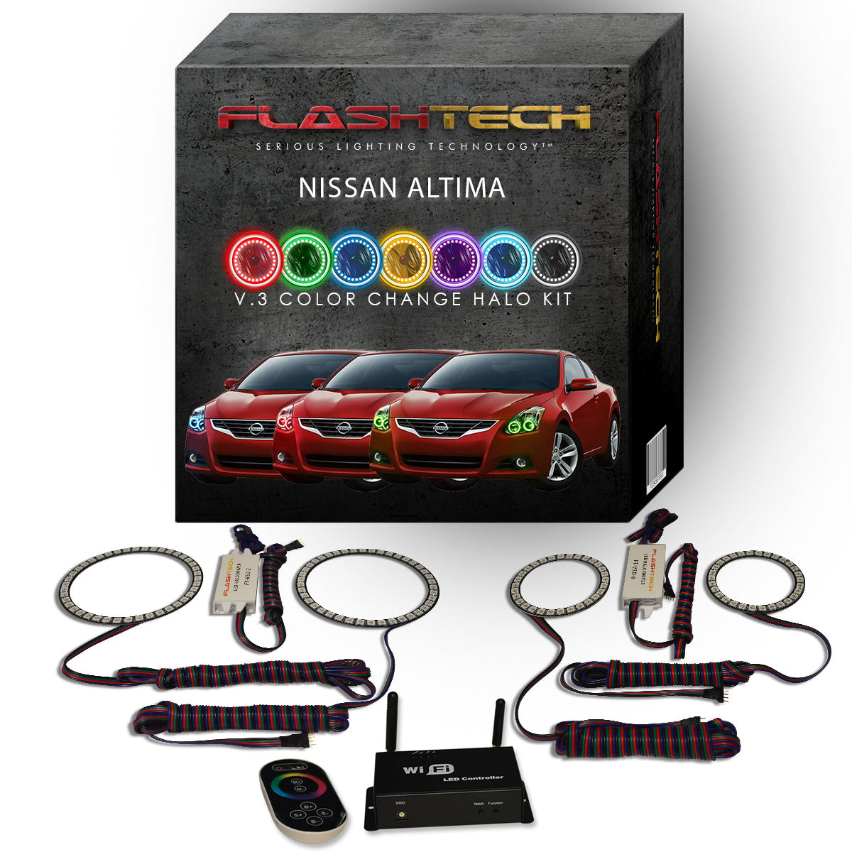Nissan-Altima-2010, 2011, 2012-LED-Halo-Headlights-RGB-Bluetooth RF Remote-NI-AL1012-V3HBTRF