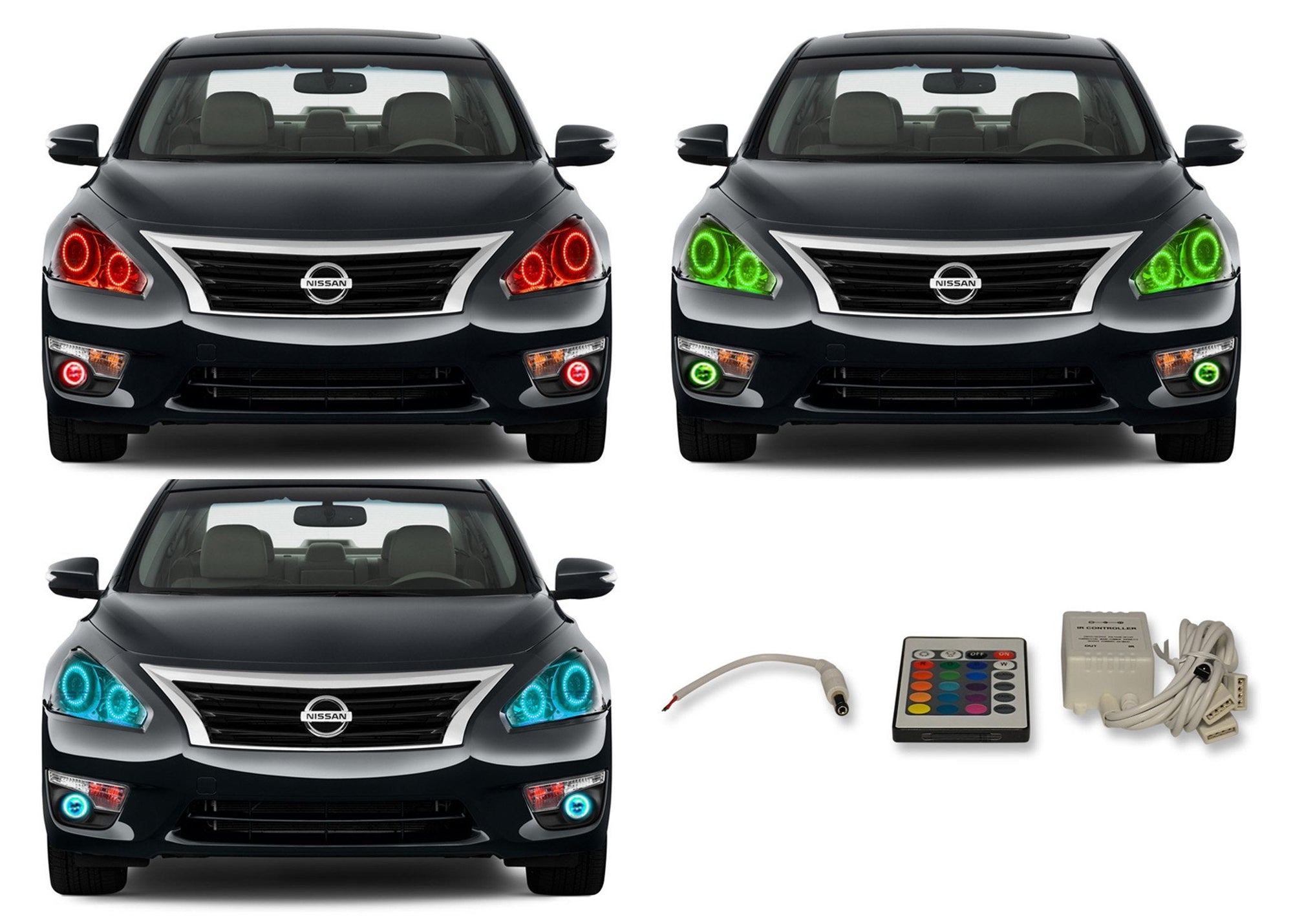 Nissan-Altima-2013, 2014, 2015-LED-Halo-Headlights and Fog Lights-RGB-IR Remote-NI-ALS1315-V3HFIR